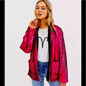 ASOS DESIGN Sequin Jacket fuchsia over size look size 18